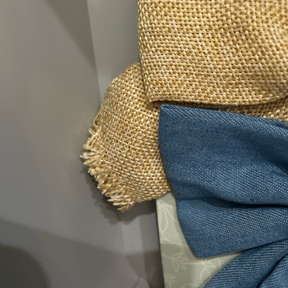 Sunday state denim & faux straw set of 2 hair bows, New w/ tags, Great for Fall - Picture 3 of 6